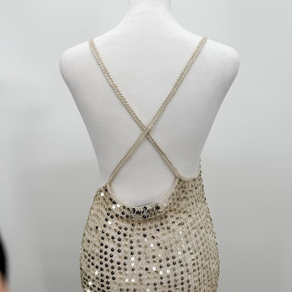 Retrofete Dress Marie Sequin Crochet Maxi White Ivory Gold Long XS / S Strappy - Picture 14 of 16